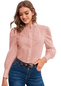 MIZAGO Women's Solid Button Front Shirts